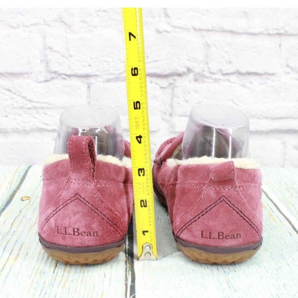 LL Bean Pink Suede Fleece Lined Mountain Moccasin Slippers Size 7 Medium - Picture 6 of 9